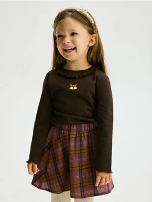 Reserved - Koszulka z falbanką przy dekolcie - ciemnobrązowy