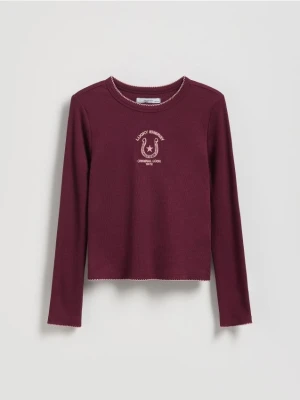 Reserved - Koszulka z haftem - mahoniowy