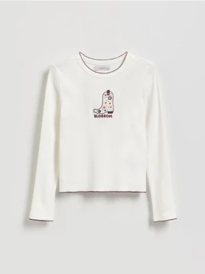 Reserved - Koszulka z haftem - złamana biel