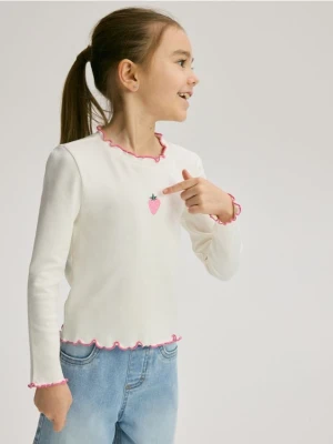 Reserved - Koszulka z haftem - złamana biel