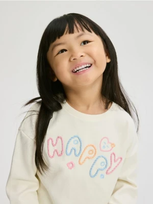 Reserved - Koszulka z haftowanym napisem - złamana biel