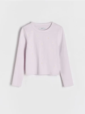 Reserved - Koszulka z haftowanym wzorem - lawendowy