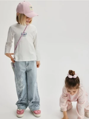 Reserved - Koszulka z nadrukiem na plecach Lilo i Stitch - złamana biel