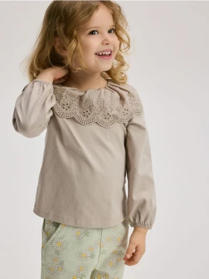 Reserved - Koszulka z ozdobnym kołnierzem - beżowy