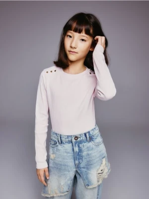 Reserved - Koszulka z ozdobnymi guzikami - pastelowy róż