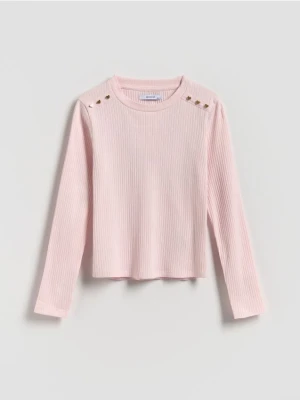 Reserved - Koszulka z ozdobnymi guzikami - pastelowy róż