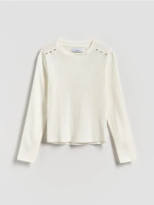 Zdjęcie produktu Reserved - Koszulka z ozdobnymi guzikami - złamana biel