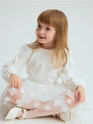 Reserved - Koszulka z ozdobnymi rękawami - złamana biel