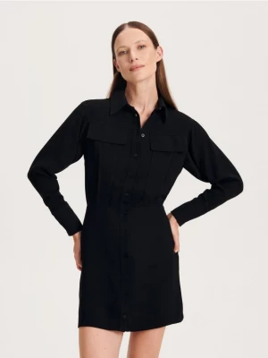 Reserved - Koszulowa sukienka mini - czarny