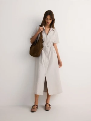 Zdjęcie produktu Reserved - Koszulowa sukienka z bawełną - beżowy