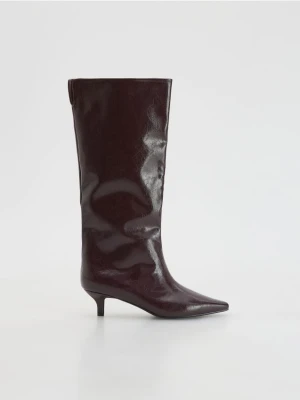 Reserved - Kozaki na obcasie kitten - bordowy