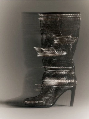 Reserved - Kozaki z błyszczącymi aplikacjami - srebrny