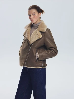 Reserved - Kożuch z imitacji skóry - beżowy