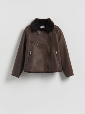 Reserved - Kożuch z imitacji skóry - ciemnobrązowy