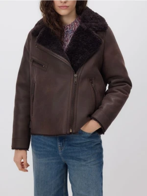 Reserved - Kożuch z imitacji skóry - ciemnobrązowy