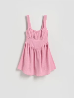 Reserved - Kreszowana sukienka mini - brudny róż
