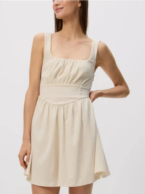 Reserved - Kreszowana sukienka mini - kremowy