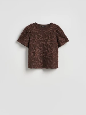 Reserved - Kreszowany t-shirt - ciemnobrązowy