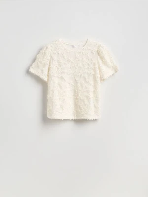 Reserved - Kreszowany t-shirt - złamana biel