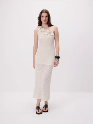 Reserved - Kroszetowa sukienka maxi - kremowy