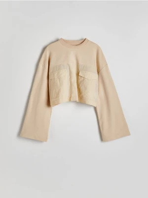 Reserved - Krótka bluza z łączonych materiałów - beżowy
