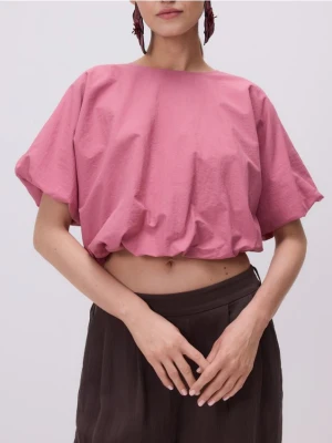 Reserved - Krótka bluzka bombka - pastelowy róż