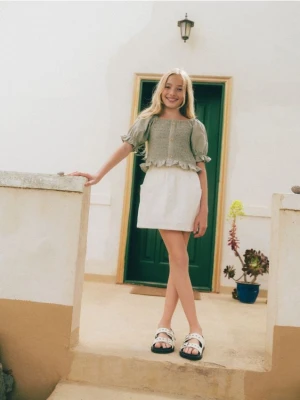 Reserved - Krótka bluzka hiszpanka - oliwkowy