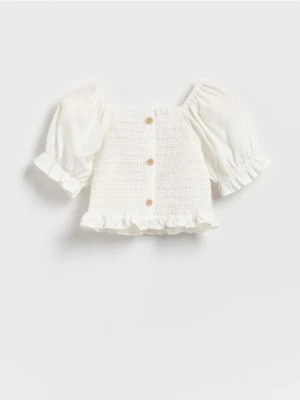 Reserved - Krótka bluzka hiszpanka - złamana biel