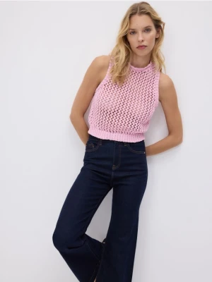 Reserved - Krótka dzianinowa bluzka - pastelowy róż