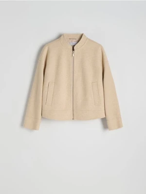 Reserved - Krótka flauszowa kurtka oversize - kremowy