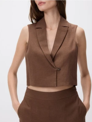 Reserved - Krótka kamizelka z lnem - ciemnobrązowy