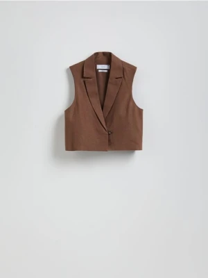 Reserved - Krótka kamizelka z lnem - ciemnobrązowy