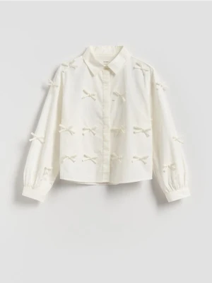 Reserved - Krótka koszula z kokardkami - złamana biel
