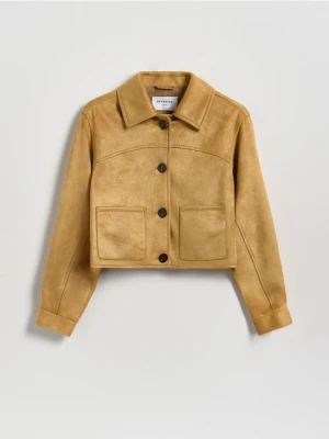 Reserved - Krótka kurtka z imitacji zamszu - bursztynowy