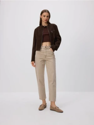 Reserved - Krótka kurtka z imitacji zamszu - ciemnobrązowy