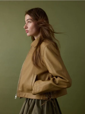 Reserved - Krótka kurtka z kołnierzykiem - beżowy