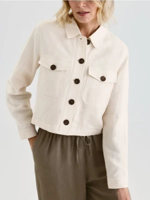 Reserved - Krótka kurtka z lnem - beżowy