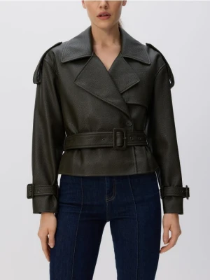 Reserved - Krótka kurtka z paskiem - zielony