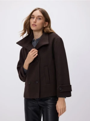 Reserved - Krótka kurtka z wełną - ciemnobrązowy