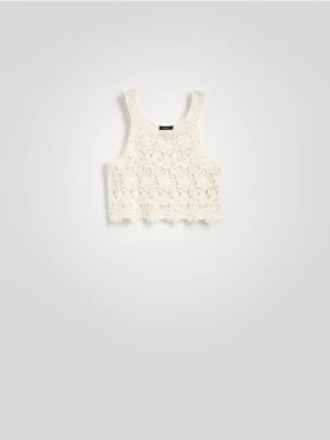 Reserved - Krótki ażurowy top - beżowy