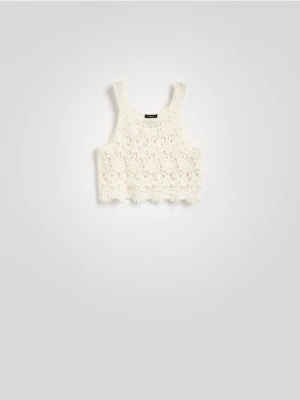 Reserved - Krótki ażurowy top - beżowy
