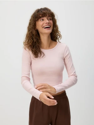 Reserved - Krótki bawełniany longsleeve - bordowy