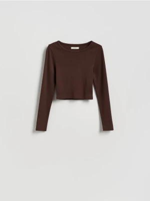 Reserved - Krótki bawełniany longsleeve - brązowy