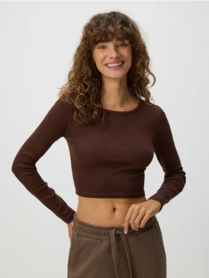 Reserved - Krótki bawełniany longsleeve - brązowy