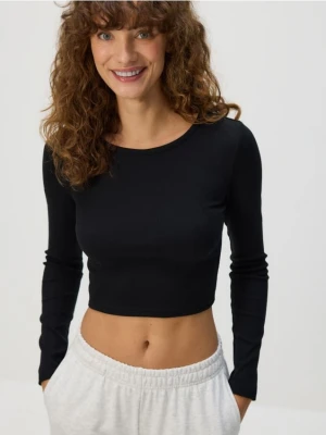 Reserved - Krótki bawełniany longsleeve - czarny