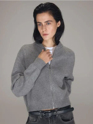 Reserved - Krótki kardigan z suwakiem - szary