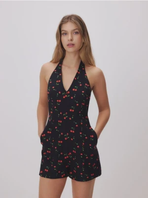 Reserved - Krótki kombinezon z domieszką lnu - czarny