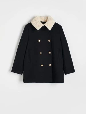 Reserved - Krótki płaszcz z wełną - czarny