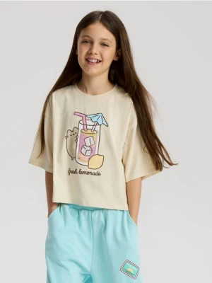 Reserved - Krótki t-shirt Pusheen - beżowy