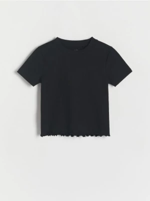Reserved - Krótki t-shirt z falbanką - czarny